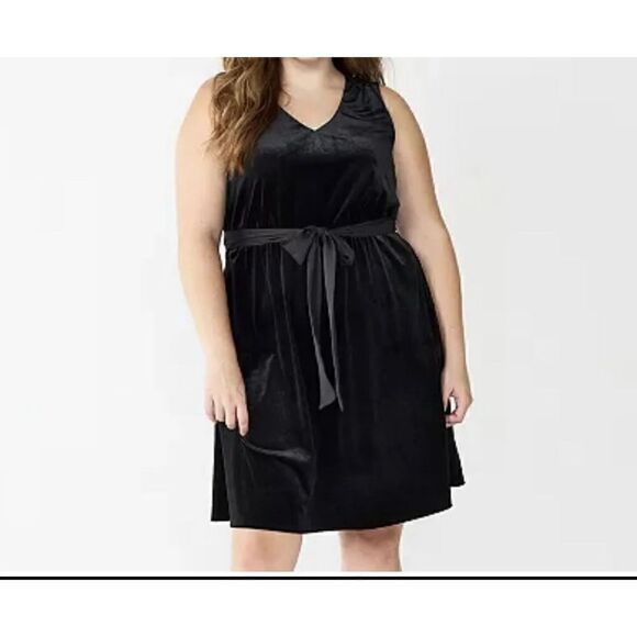 Draper James Women's Dress Sz 1X V-Neck Black Bow Tie Back Velvet Sleeveless NWT - Picture 8 of 9